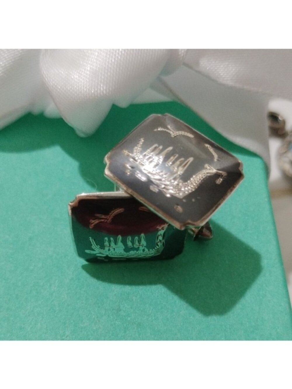 Vintage Siam Sterling Silver Dragon Boat Cufflinks Thailand Royal Barges